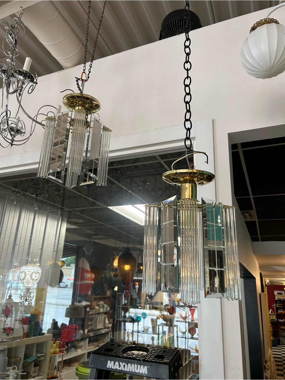 2 vintage glass chandeliers small Ceiling Fixture Rod Panel mirrored mid centur